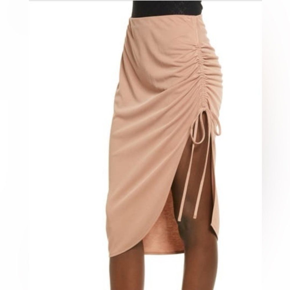 Open Edit Ruched Side Slit Stretchy Asymmetrical Earthy Tan Skirt Size Small